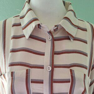 MinkPink Cream Striped Button Down Blouse. Size L